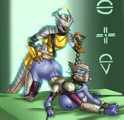 2girls 4_arms anthro armor ass ass_grab ass_slap bent_over blue_eyes blue_fur bondage breasts brown_skin chain_leash collar commission destiny_(game) dominant_female dominated domination eliksni fallen female/female femdom femsub furry gary-q helmet hive hive_(destiny) hive_wizard leash leash_and_collar leash_pull nipples no_humans original_character restrained slave sweat tagme torn_clothes torn_clothing yellow_eyes yuri