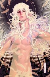 1boy abs angelic artist_name berserk cathexis_art feather_censor feathers griffith long_hair looking_at_viewer male male_only muscular no_visible_genitalia nude_male slim solo tagme white_hair