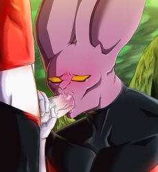 artist_request balls big_ears blowjob boner dragon_ball dragon_ball_super dyspo erection eyes_rolling_back gay jiren lagomorph male male_only muscles oral penis purple_body purple_skin rabbit rabbit_ears tears