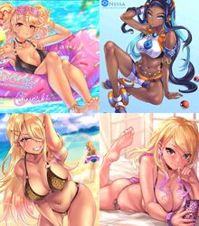 bikini blonde_hair collage dark-skinned_female dark_skin female floatie gyaru