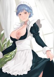 1girls black_eyes blue_hair braided_hair breasts breasts_out female female_only fire_emblem fire_emblem:_three_houses j@ck large_breasts long_hair looking_at_viewer maid maid_headdress maid_uniform marianne_von_edmund nintendo nipples solo solo_focus