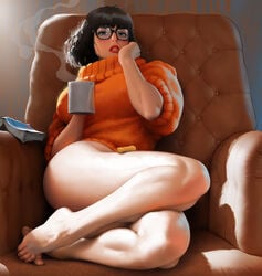 1girls ass bangs barefoot big_breasts blush blushing book bottomless breasts brown_eyes brown_hair busty butt calves chair clothing coffee coffee_mug comfy curvaceous curvy eyewear feet female female_only full_body glasses hanna-barbera hourglass_figure lipstick makeup mug pale_skin pinup pose posing scooby-doo scooby_snack seductive short_hair sitting sleeves_rolled_up sofa solo splayed_toes stahlberg steam steven_stahlberg sweater thick_thighs toe_curl toenails toes toned toned_female turtleneck turtleneck_sweater velma_dinkley voluptuous warner_brothers wide_hips