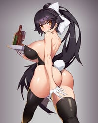 1girls 2d angry_face ass azur_lane big_ass big_breasts black_hair black_leggings black_legwear bunny_suit bunny_tail bunnysuit cleavage female female_only gloves leggings light-skinned_female light_skin long_hair looking_at_viewer pale-skinned_female pale_skin powergene powzin simple_background solo solo_female takao_(azur_lane) thighhighs white_gloves wide_hips wine_bottle wine_glass yellow_eyes