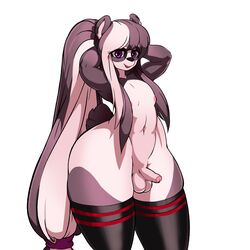 1:1 absurd_res anthro arkman clothing femboy foreskin genitals giant_panda girly hair hi_res humanoid legwear long_hair looking_at_viewer male mammal nipples penile penis ponytail raised_arm small_penis solo solo_male stockings thick_thighs ursid wide_hips ying_li