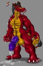 asian_mythology balls bess-dr bess-dr(e) bess_project bigshow bodily_fluids cum dragon east_asian_mythology eastern_dragon furry genital_fluids genitals hi_res hyper leaking male_only muscular mythology penis shang_long soaked_hand soft_penis