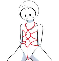 anthro arakawa_(marikinonline4) big_eyes featureless_crotch marikin_online marikinonline4 monochrome no_genitals no_penis rope rope_tie shibari stickman white_background white_stickman