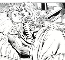 1boy 1girls ant-man ant-man_(series) anthro_on_human avengers_academy bed bedroom black_and_white caught_in_the_act cheating cheating_husband female female_on_top hank_pym human light-skinned_male light_skin male marvel marvel_comics monochrome official_art on_bed scott_hanna sean_chen straight straight_sex tigra