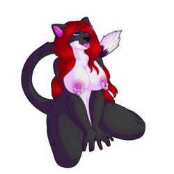 1:1 1girls alpha_channel anthro big_breasts bluetashi breasts domestic_cat eager felid feline felis female female_only hair kitty_(character) kneeling long_hair mammal nipple_piercing nipple_ring nipples nude piercing red_hair solo tongue tongue_out tongue_piercing