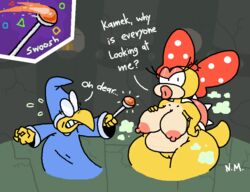 1boy 1girls anthro big_ass big_belly big_breasts big_butt big_nipples bimbo bimbofication breast_expansion breasts chubby chubby_female clothing dialogue english_text fat female indoors kamek koopaling large_areolae large_ass large_breasts larger_female male mario_(series) multiple_images nintendo nipples pussy sleepyslut standing text thick thick_ass thick_legs thick_lips thick_tail thick_thighs wendy_o._koopa