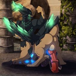 1:1 animal_genitalia animal_penis anthro arc_warden big_dom_small_sub big_penis blush claws confident duo equine_penis flexing genitals glowing harbinger_the_outworld_devourer hi_res hooves humanoid hybrid_genitalia hybrid_penis knot knotted_equine_penis male male/male male_only outworld_devourer penis size_difference taur undeadkitty13 zet_the_arc_warden