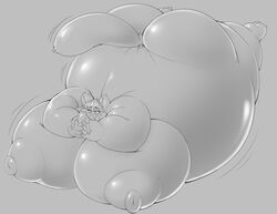 1boy 1girls air_inflation areolae ass belly big_breasts breasts duo feline fellatio female furry giantess huge_breasts hyper inflation large_breasts larger_female male milkybody monochrome nipples penis sex simple_background size_difference smaller_male spherical_inflation suki_(milkybody)