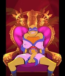 absurd_res anthro balls chair championship_belt enookie furniture genitals hi_res humanoid_genitalia humanoid_penis leonardo male male_only penis reptile rise_of_the_teenage_mutant_ninja_turtles scalie sitting solo spread_legs spreading teenage_mutant_ninja_turtles throne turtle