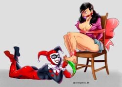 2girls ball_gag batman:_the_animated_series batman_(series) bondage busty chair_bondage dc dc_comics dcau feather femdom foot_fetish harley_quinn harley_quinn_(classic) lois_lane lois_lane_(dcau) miniskirt multiple_girls open_clothes pleated_skirt skirt superman:_the_animated_series superman_(series) tickling tickling_feet upskirt white_skirt