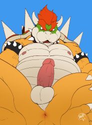 1boy 2021 2_horns absurd_res anthro anus areola armband artist_name balls black_armband black_collar blue_background bodily_fluids bowser claws collar dated digital_media_(artwork) erection eyebrows fangs feet finger_claws fingers furry furry_male furry_only genitals glans green_shell hair hi_res horn humanoid_genitalia humanoid_penis koopa looking_at_viewer male male_anthro male_nipples male_only mario_(series) multicolored_body multicolored_scales multicolored_shell muscular muscular_anthro muscular_male nintendo nipples nude nude_anthro nude_male open_mouth orange_body orange_scales orange_tail penis pink_areola pink_glans pink_nipples pink_penis pupils red_body red_eyebrows red_hair red_scales red_shell reptile saury_(artist) scales scalie shell simple_background slit_pupils solo solo_male spiked_armband spiked_collar spiked_shell spikes spikes_(anatomy) spread_legs spreading sweat tail tan_balls tan_body tan_scales teeth text toe_claws toes tongue two_tone_shell vein veiny_muscles veiny_penis yellow_skin