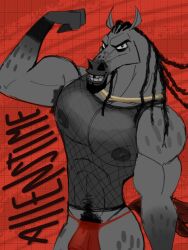 3:4 abs andalusian_horse anthro areola balls biceps clothing digital_media_(artwork) equid equine fishnet_clothing fishnet_topwear flaccid flexing flexing_bicep fur genitals hair hi_res horse humanoid_genitalia humanoid_penis jockstrap jotallenstime looking_at_viewer male mammal mane_attraction muscular muscular_anthro muscular_male nipples pecs penis pubes simple_background smile solo standing tail topwear translucent translucent_clothing underwear