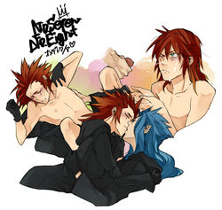 2boys axel_(kingdom_hearts) blue_hair cum cum_on_face cumshot disney gay kingdom_hearts kissing male male_only multiple_boys penis pointy_ears red_hair saix source_request square_enix yaoi