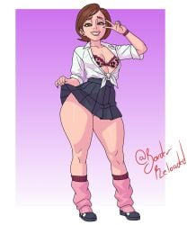 2d borderreloaded bra busty elastigirl female female_focus female_only full_body gyaru helen_parr hourglass_figure milf pink_bra pixar school_uniform schoolgirl standing tagme the_incredibles wide_hips