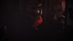 16:9 1girl 1girls 3d 3d_(artwork) against_surface animatronic areola breasts canid canine crossed_arms dust_particles female five_nights_at_freddy's fox foxy_(fnaf) foxy_(mayosplash) genitals glowing glowing_eyes goldenfoxythefox hair hi_res looking_at_viewer machine mammal nude red_body red_hair robot scottgames solo solo_female vulva widescreen