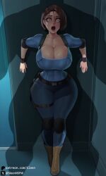 1boy 1boy1girl 1girls against_wall ai_generated big_breasts breasts busty cfnm cleavage clothed clothed_female clothed_female_nude_male clothing curvy eye_contact female hourglass_figure huge_breasts jill_valentine looking_at_viewer male mature_female mr_x open_mouth pov pov_eye_contact resident_evil scared self_upload shadow sleen surprised tyrant wide_eyed wide_hips