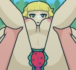 1boy 1boy1girl 1girls 2d air_bubble air_bubbles bedroom_eyes big_breasts blonde-haired_female blonde_female blonde_hair blue_eyes blush breasts bubble bubbles camel_toe cameltoe female female_focus happy holding holding_legs holding_partner holding_thighs impending_sex kirby_(series) kirby_star_allies lingerie lingerie_panties looking_at_viewer nipples pixel_art plant plant_humanoid pov red_body red_panties red_skin thick_thighs thighs tomato tomato_(okami_tomato) topless underwater water zan_partizanne zxtomatofan
