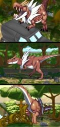 absurd_res after_vore anus bone digestion disposal english_text feces female female_pred fossil_pokemon generation_6_pokemon genitals half-closed_eyes hi_res huge_filesize hyper_feces hyper_scat larger_female larger_pred male male_prey narrowed_eyes nintendo oral_vore poisonsneksoffie pokemon pokemon_(species) scat size_difference smaller_male smile smirk text thick_thighs tyrantrum vore vulva