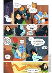 2girls 3boys angry big_butt bokoblin combos-n-doodles comic dialogue english_text fishgirl floating imp imp_midna link lizardman midna multiple_boys sfw shortstack sword the_legend_of_zelda