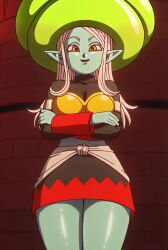anime anime_girl beautiful_woman_with_weird_hat_(dragon_ball_daima) blue_skin dragon_ball dragon_ball_daima female_only nameless_demon_girl_(dragon_ball_daima) source_request thighs white_hair