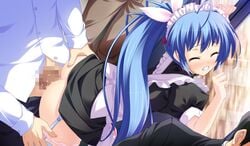 anal blue_hair blush censored clenched_teeth closed_eyes ichapuri! long_hair maid penis sex very_long_hair wakatsuki_sumireko