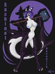 3:4 absurd_res anthro aquatic blen4k blue_eyes blue_nipples breasts cetacean chains claws clothing dolphin dungeons_and_dragons ears_up female gem genitals glowing glowing_eyes hair hammer hasbro hi_res inura lingerie looking_at_viewer magic_user magic_weapon mammal multicolored_body nipples nude nude_anthro nude_female oceanic_dolphin orca paws pose poster purple_body sachinet shark_tail smile solo standing teeth text tools toothed_whale topwear two_tone_body vulva warhammer weapon white_body wizards_of_the_coast