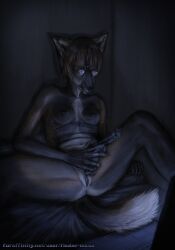 against_surface against_wall anthro anus bared_teeth bed bodily_fluids breasts canid canine celain claws clitoral clitoral_masturbation clitoral_rubbing clitoris colt_m1911 computer cross_fox drooling electronics eyewear eyewear_only female fox furniture genital_fluids genitals glasses glasses_only grabbing_sheets gun handgun hi_res hoplophilia improvised_sex_toy laptop mammal masturbation navel navel_piercing nipple_piercing nipples nude on_bed one_eye_closed piercing pistol ranged_weapon red_fox saliva schiavonesca slim small_breasts solo spread_legs spreading sweat true_fox vaginal_fluids vulva weapon wearing_glasses