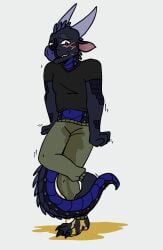 anthro barefoot black_body black_clothing black_scales black_shirt black_topwear blue_body blue_eyes blue_scales bodily_fluids bottomwear claws clothing desperation dragon embarrassed embarrassed_expression embarrassed_horny embarrassed_male facial_scar feet fist genital_fluids green_bottomwear green_clothing green_pants hi_res horn humiliation humiliation_fetish looking_at_viewer male male_peeing mythological_creature mythological_scalie mythology omorashi orion_(professionalfeisty52) pants pants_wetting peeing peeing_on_foot peeing_on_ground peeing_on_leg peeing_on_self peeing_through peeing_through_clothing peeing_through_pants relieved reptile scales scalie scar secretly_horny secretly_loves_it shaking shirt simple_background solo spikedcollar_(artist) stained_clothing stained_pants standing tail topwear urine urine_drip urine_on_foot urine_on_ground urine_on_leg urine_on_self urine_pool urine_stain urine_stream urine_through urine_through_clothing vibrating watersports wet wet_bottomwear wet_clothing wet_pants wetting wetting_bottomwear white_background yellow_urine
