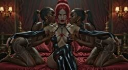 ai-created ai_generated ai_voice_acted animated black_body bloodrayne caressing_breasts collar_bell dark-skinned_female dominant_female french_voice_acting giving_orders kissing kissing_breasts latex_clothing lesbian lesbian_kiss looking_at_viewer looking_pleasured master_and_slave night_dress ponytail rayne red_hair seductive seductive_eyes seductive_pose sensual sinastrel slave_collar slave_girl slave_outfit slaves soft_domination tagme video worship worshiping yellow_eyes yuri