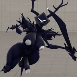 1futa antlers big_balls big_breasts big_penis black_body deltarune deltarune_chapter_3 deltarune_chapter_4 deltarune_futa dotflare futa_only futanari glowing_eyes josugomezofficialnew jumping kabalmystic large_areolae lunging penis_hanging roaring_knight shiny skinny_arms sword thick_hips thick_legs thick_thighs tree_of_goons