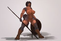 anthro blue_eyes breasts canine female keeltheequine shield solo spear tail