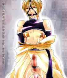 anal anal_insertion blonde_hair bondage censored cock_and_ball_torture cock_ring dildo fetish fetish_wear gag genjyo_sanzo humiliation male mosaic_censoring nipple_vibrator nippleplay nipples open_clothes open_shirt penis restrained rope saiyuki shirt short_hair slave solo sweat tape vibrator yaoi