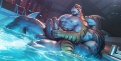 2025 2026 anthro aquatic arm_scar arm_tattoo beverage_can biceps big_penis city cityscape claws duo elbow_fin facial_scar felid fin finger_claws fish foreskin frottage fur genitals gills glowing_water grey_body grey_scales head_fin hi_res interspecies larger_anthro larger_male leg_scar male male/male male_only mammal multicolored_body multicolored_fur muscular muscular_anthro muscular_male muscular_thighs night nipples on_another on_another's_crotch orange_body orange_fur orland_(takahirosi) pantherine partially_submerged pecs penile penis penis_size_difference penises_touching pool pool_ladder scales scar sex shark shoulder_tattoo sitting_on_another size_difference smaller_anthro smaller_male snout snout_scar striped_body striped_fur stripes taika_(nekoritaika) tail tail_fin takahirosi tattoo thigh_scar tiger towel vein veiny_muscles veiny_penis white_body white_fur