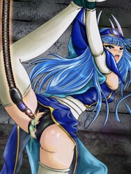 1girls 2010 ass balklash. blue_hair bondage breasts censored clothing curvaceous female high_tech highres human large_breasts long_hair magic_knight_rayearth pale-skinned_female pale_skin panties pussy restrained solo stockings thick_thighs umi_ryuuzaki wide_hips