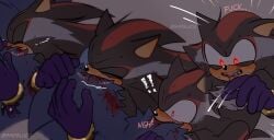 angry anthro bite bite_mark blood blood_on_teeth blood_sucking blush blush_lines bodily_fluids chewing duo fangs fur hi_res male male/male onomatopoeia profanity realization sega shadow_the_hedgehog shipslucia shoulder_bite sonic_(series) sonic_the_hedgehog sonic_the_hedgehog_(series) sonic_the_werehog sonic_unleashed sound_effects sucking sweat sweatdrop teeth text vampire_shadow