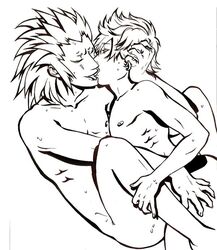 2boys anal axel_(kingdom_hearts) disney dominant_bottom gay kingdom_hearts kissing male male_only monochrome roxas square_enix submissive_top yaoi