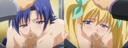 accurate_art_style animated blonde_hair blue_eyes blue_hair blush censored clothed_male_nude_female clothed_sex cum cum_in_mouth cum_inside fellatio hand_on_head long_hair manin_densha mizuno_akira nanase_yuzu oral penis sex short_hair split_screen tied_hair twintails