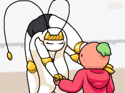 1boy 1boy1girl 1girls antennae_(anatomy) anthro blush blushing bug bug_girl cleavage clothed clothing exercise eyes_closed female female_focus flexing gen_7_pokemon generation_7_pokemon leg_hold leg_up leotard long_hair oc okami_tomato original original_character pheromosa plant plant_humanoid pokemon pokemon_(species) pokemon_sm red_body red_skin stretching support thighs tomato ultra_beast verona_(okami_tomato) watermark white_body white_hair white_skin