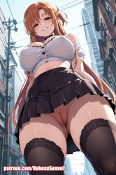ai_art ai_generated anus asuna_(sao) clitoris feet female female_only foot_fetish large_breasts public public_nudity public_sex pussy robosusensei spread_ass spread_legs spread_pussy sword_art_online upskirt