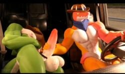 3d animated casual casual_masturbation casual_nudity chad_(the_amazing_digital_circus) completely_naked_male cowboy_hat crocodilian driving driving_nude frihskie furry gay glitch_productions gummigoo_(the_amazing_digital_circus) gummigoo_(valorlynz) masturbating_other no_sound tagme the_amazing_digital_circus truck_(vehicle) video yaoi