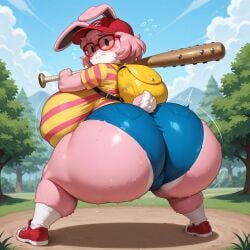 ai_generated angel_the_bunny anthro ass ass_bigger_than_head ass_focus big_ass big_breasts big_hips breasts_bigger_than_head bunny earthbound female female_only furry furry_female holding_weapon huge_ass huge_breasts hyper hyper_ass hyper_breasts large_ass large_breasts looking_at_viewer looking_back massive_breasts mother_(series) nervous nintendo pink_fur pink_hair tagme tenshi1499 thick_thighs tight_clothes tight_clothing wide_hips