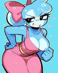 1girls absurd_res ai_generated areolae bent_over black_eyes blue_hair blue_nipples blue_skin bow breasts clothes_pull colored_skin dandy's_world dandys_world dress dress_pull falsegate hairbow hand_on_hip highres humanoid large_breasts looking_to_side nipple_slip nipples non-human personification pink_bow pink_dress poppy_(dandy's_world) pulled_by_self pulling_down_dress roblox self_upload smile smirk solo stable_diffusion thick_thighs uncensored wide_hips