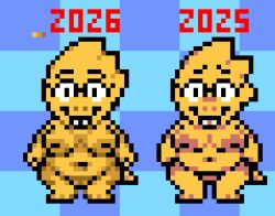 2025 2026 alphys ass belly big_butt breasts comparison digital_media_(artwork) eyewear female genitals glasses inoino lizard navel nipples nude overweight pixel_(artwork) reptile scalie shortstack simple_background smile sprite_edit standing tail undertale undertale_(series) vulva yellow_body