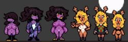 2d 2d_(artwork) 2girls antlers blonde_hair breasts deer deer_ears deer_girl deer_tail deltarune dmoons edit female female_only furry lizard long_hair naked noelle_holiday pixel_art pixelated ponytail pussy reptile semi_nude sprite sprite_art sprite_edit sprite_sheet susie_(deltarune)