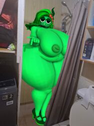 dominant_female edit edited green_hair green_skin shower