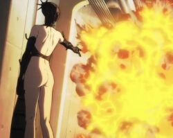 almost_naked ass ass_focus bomb_devil explosion gloves light-skinned_female medium_breasts naked_apron naked_female no_bra no_face no_panties nude reze_(chainsaw_man)