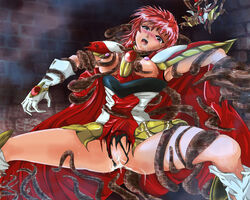 1girls 2010 armor balklash. blush breasts censored clothing curvaceous female forced hikaru_shidou human large_breasts light-skinned_female light_skin magic_knight_rayearth monster nipples no_panties pussy red_eyes red_hair restrained short_hair spread_legs tentacle torn_clothes